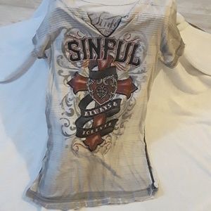 Sinful gray t shirt with distressed hem